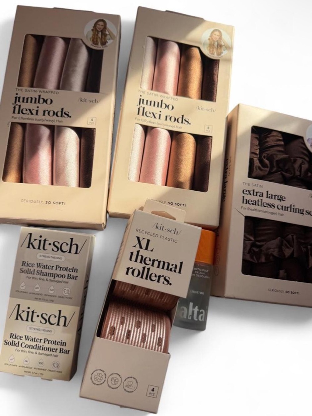 Kitsch Satin Jumbo Flexi Rods & XL Thermal Rollers - Pink, Rose Gold, Bronze